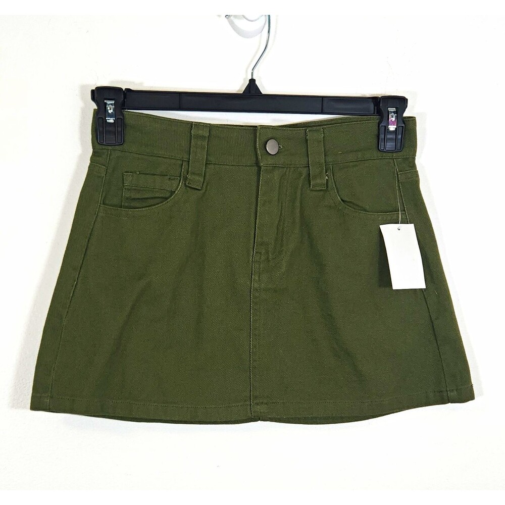 Originality Olive Green Cotton Twill Mini Skirt Pockets Zip SMALL